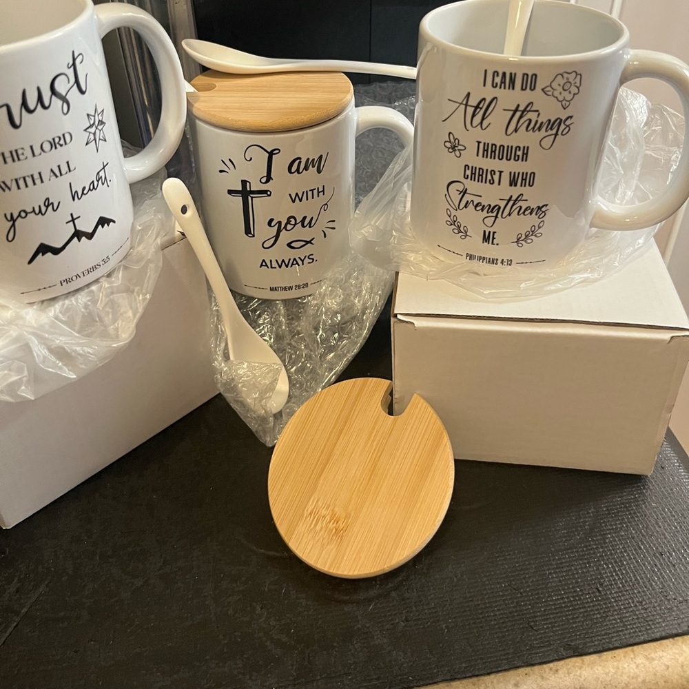 Inspirational White Mug with Bamboo Lid